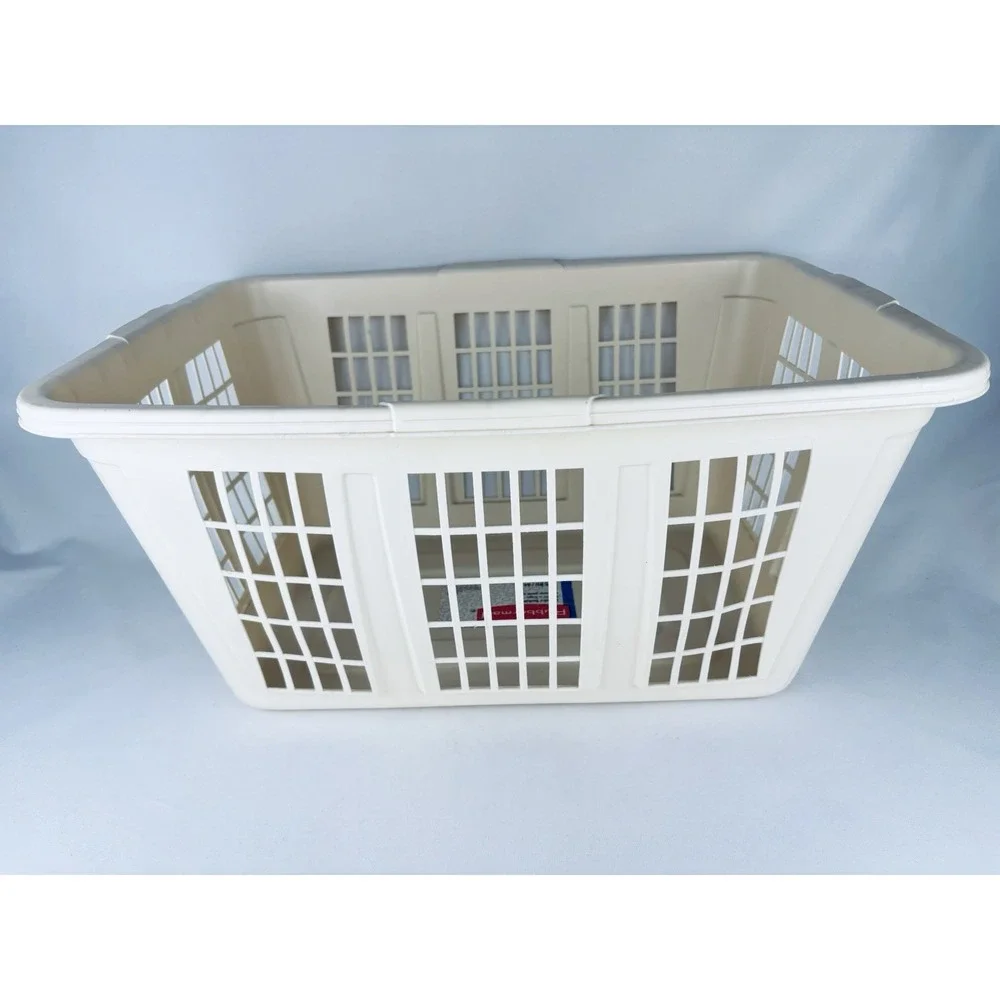 Vintage Rubbermaid Laundry Basket 2965 Tan Almond Hamper Rectangular Plastic Y2K